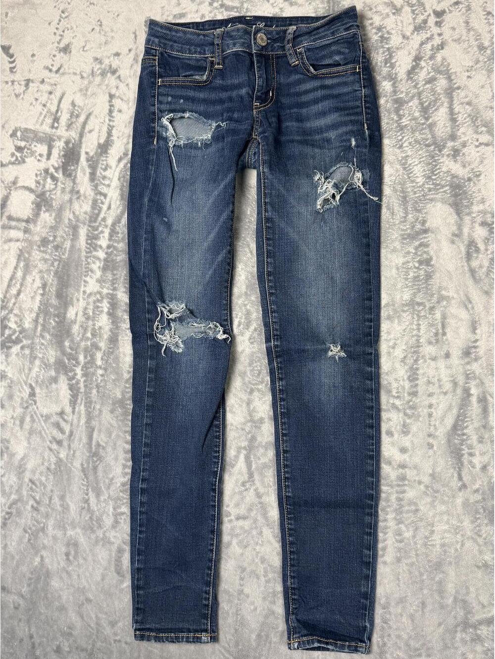 American Eagle Super Stretch Jegging Distressed Ripped Jeans Blue Size 0